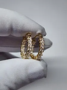 Authentic Celestial Harmony Hoops - Gold Plated CZ Spiritual Earrings for Divine Protection and Inner Radiance