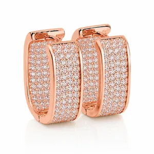 Authentic Rose Gold Plated Hoop Earrings With Cubic Zirconia Hip Hop Jewelry, Women
