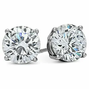 Authentic MENS 2 CARAT CZ Stud Earrings Round large guys cubic zirconium WHITE GOLD PLATED