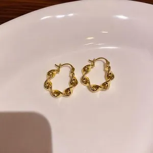 Authentic 18K Gold Plated Twisted Huggie Hoop Earrings Minimalist Textured Wavy Hoop B55