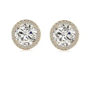 Authentic 3.5ct Round Cubic Zirconia Halo Earrings 14K Gold Plated