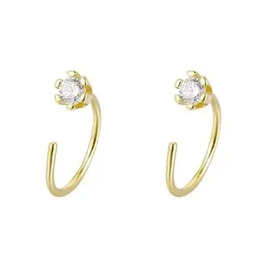 Authentic 18K Gold Plated CZ Open Huggie Hoop Stud Earrings 10mm Small Earrings 043