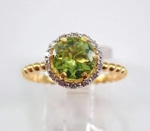 Authentic 2.20Ct Round Cut Lab-Created Peridot Halo Engagement Ring 14K Yellow Gold Plated