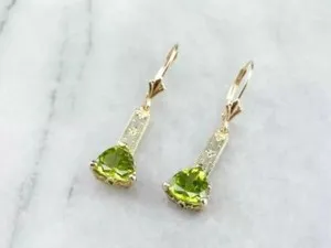 Authentic Peridot's Radiant Blessing: 2Ct Trillion Cut Simulated Peridot Drop Dangle Earring
