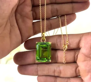 Authentic Large Green Peridot Necklace Gold Plated Peridot Pendant Sterling Silver Jewelry