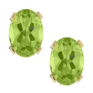 Authentic 1.40 Ct Oval 7x5mm Green Peridot Gold Plated Stud Earrings