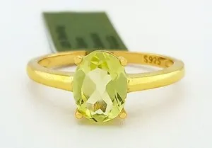 Authentic GENUINE 1.12 Cts PERIDOT SOLITAIRE RING 14K YELLOW GOLD PLATED (.925) - NWT