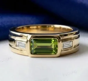 Authentic 3.00Ct Lab Created Peridot Green Wedding Ring 14K Yellow Gold Plated Silver