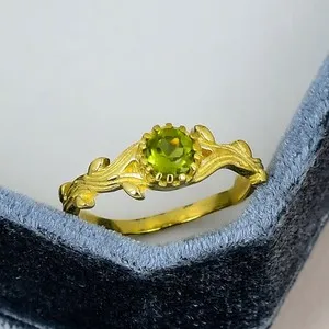 Authentic Peridot Round 18K Gold Plated Ring Nature Style Anniversary for Her