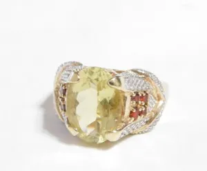Authentic Sterling Silver Gold Plated Oval Peridot Ring with Accent Stones