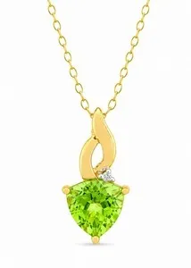 Authentic GENUINE 1.02 Cts PERIDOT & DIAMOND PENDANT NECKLACE 14K GOLD PLATED (.925)