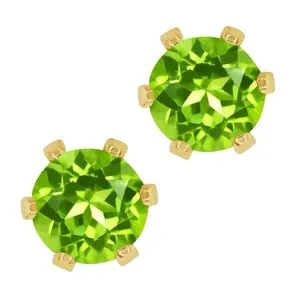 Authentic 1.80 Ct Round Green Peridot Gold Plated 6-prong Stud Earrings 6mm