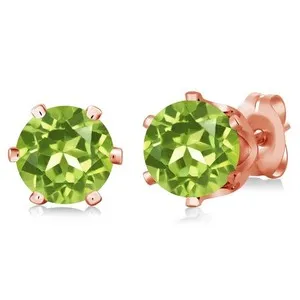 Authentic 1.80 Ct Round Green Peridot Gold Plated 6-prong Stud Earrings 6mm