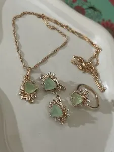 Authentic 14k Rose Gold Plated Natural Lime Peridot Necklace Size 20 Ring 8 Earrings Set