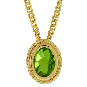 Authentic 1.00 Ct Oval Peridot 18K Yellow Gold Plated Silver Pendant with 18" Chain