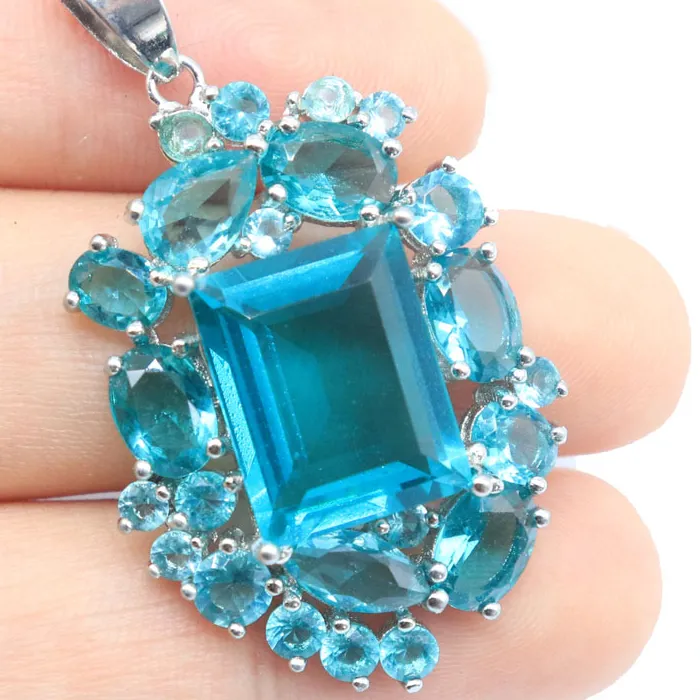 Authentic Buy 5 Get 1 Free 42X24Mm Awesome Created Violet Tanzanite Peridot Aquamarine Golden Citrine Silver Plated Pendant