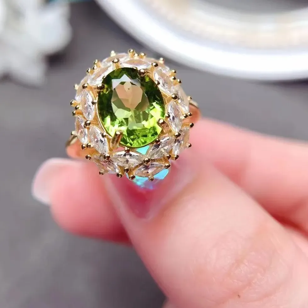 Authentic Natural Peridot Ring Full Net Quality s925 Sterling Silver Green Ring for women Luxury Jewelry Designer