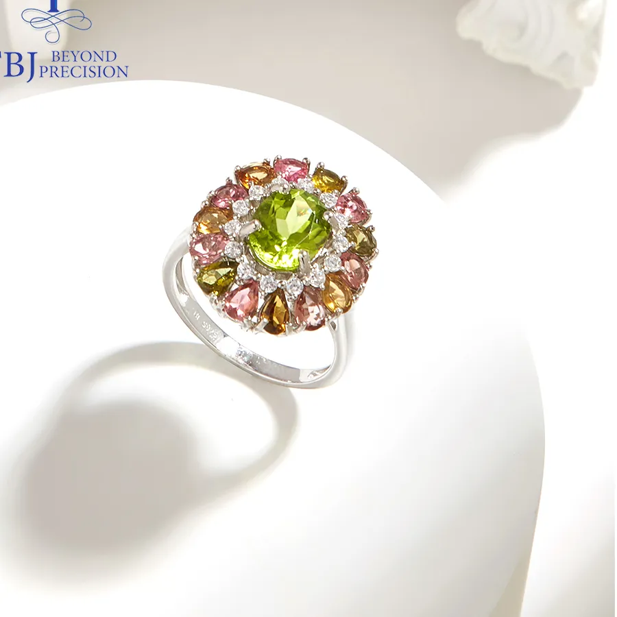 Authentic 2026, Classic Peridot Tourmaline Ring real colorful gemstone 925 sterling silver elegant fine jewelry for women nice TBJ