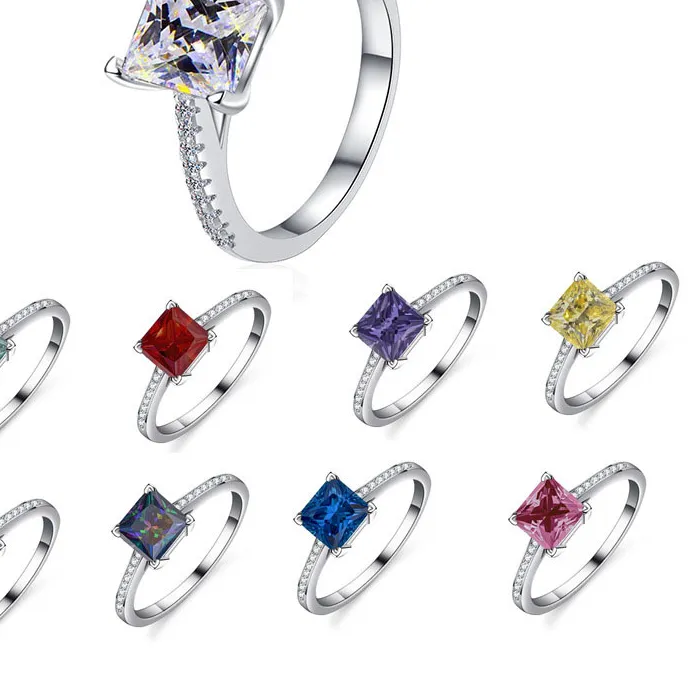 Authentic Square Genuine Garnet Amethyst Citrine Peridot Blue Topaz 925 Sterling Silver Rings for Women Colorful Gemstone Jewelry Anillos