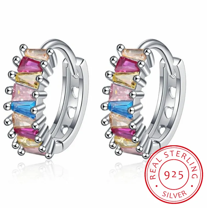 Authentic Natural Amethyst Citrine Peridot Blue Topaz Pink Sapphire 925 Sterling Silver Hoop Earring for Women Colorful Gemstone Jewelry