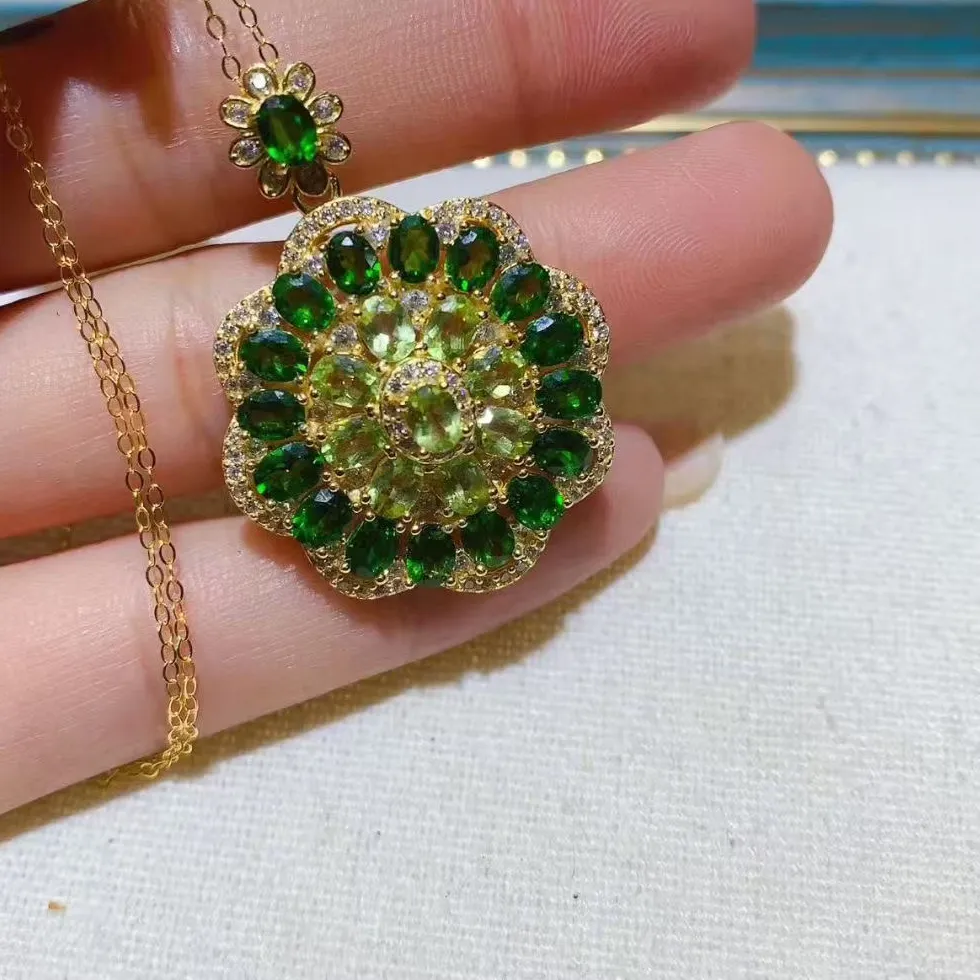 Authentic KJJEAXCMY High End Women's Pendant Natural Diopside Peridot S925 Silver withElectroplating Boasting High Clarity Full Brilliance