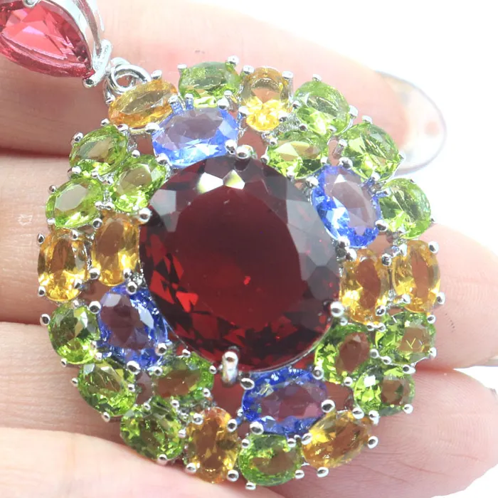 Authentic 50X33Mm 10.7G Big Gemstone Blood Ruby London Blue Topaz Citrine Peridot Dating Silver Pendant