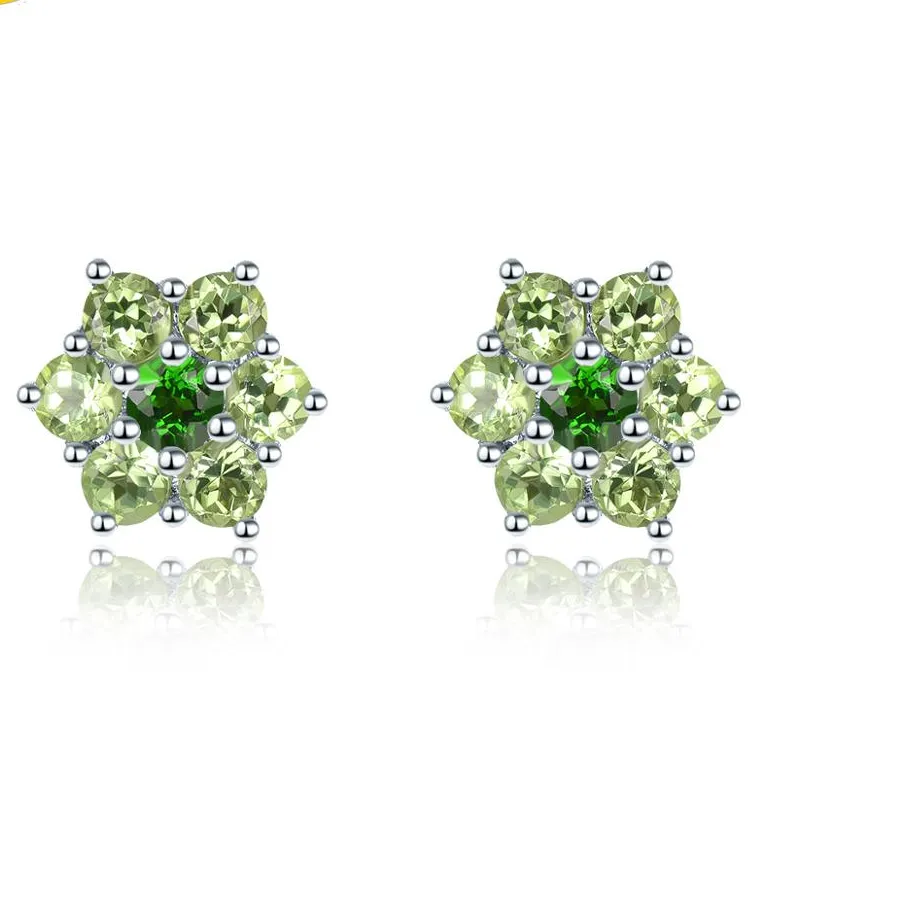 Authentic Hutang Earrings 925 Silver Jewelry Natural Peridot Diopside Green Stone Stud Earrings for Women, Elegant Classical Wedding