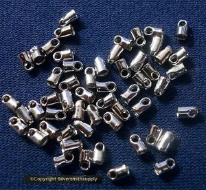 Authentic 1mm Leather necklace ends 50 white gold plated thong end cone clasps fps057