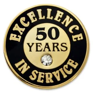 Authentic PinMart's Gold Plated Excellence in Service 50 Year Award Lapel Pin