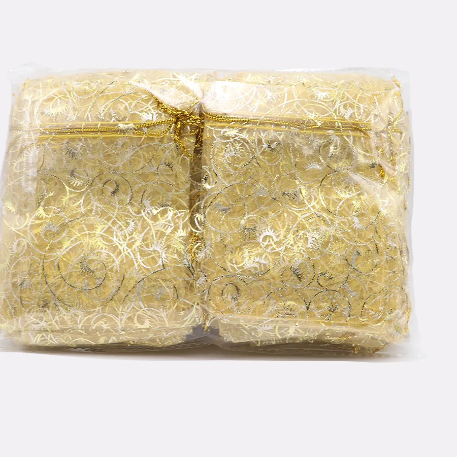 Authentic 50/100pcs Gold Organza Jewelry Pouches 12x9cm Champagne Candy Jewelry Packaging Bags Wedding Party Favor Bags Eyelash
