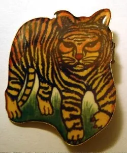Authentic Tiger Brooch pin tiger stripes circus big cat cats enameled and gold plated