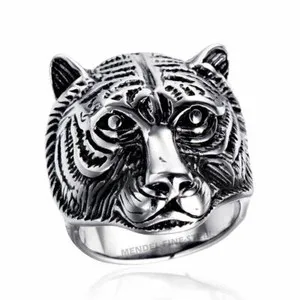 Authentic MENDEL Gold Plated Mens Animal Tiger Head Ring For Men Size 7-14
