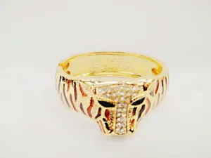 Authentic Inspired Gold Plated Metal Tiger Shaped Rhinestone Bangle Bracelets