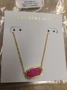 Authentic Kendra Scott Elisa Necklace in 14k Gold-Plated, Hot Pink Drusy