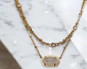 Authentic 🪨Kendra Scott Elisa 14K Gold Plated Iridescent Drusy Multi Strand Necklace