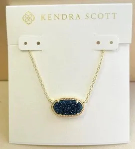 Authentic Kendra Scott Elisa Pendant Necklace Indigo Blue Drusy 14k GOLD plated Chain