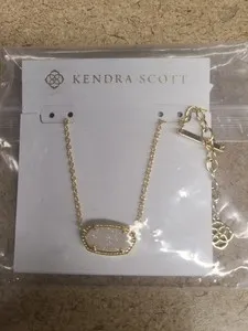 Authentic Kendra Scott Signature Elisa Gold Plated Iridescent Druzy Pendant Necklace -