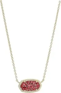 Authentic Kendra Scott Elisa Pendant Necklace for Women, 14k Gold-Plated, Raspberry Drusy