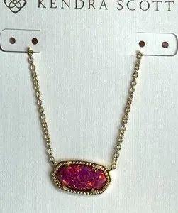 Authentic Kendra Scott ELISA Berry Kyocera Opal Necklace Gold Plated NWT