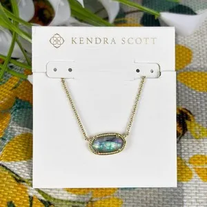 Authentic Kendra Scott Elisa Blue Green Pendant Rose Gold Plated Necklace