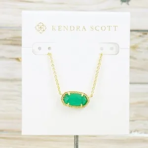 Authentic NWT Kendra Scott Elisa Simulated Cat's Eye Green Necklace Gold Plated
