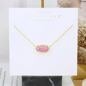 Authentic NWOT Kendra Scott Elisa Rose Pink Kyocera Opal Pendant Necklace Gold Plated