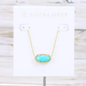 Authentic NWT Kendra Scott Elisa Turquoise Magnesite Necklace Gold Plated