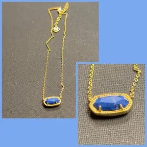 Authentic Kendra Scott Womens Elisa Pendant Necklace 14k Gold Plated/Navy