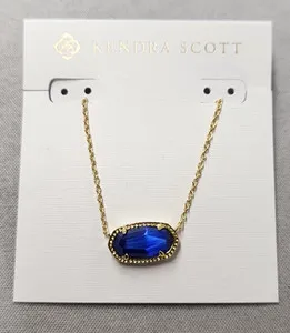 Authentic Kendra Scott 14K Gold Plated Elisa Cobalt Cat's Eye Pendant Necklace 15"+2"