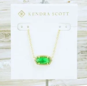 Authentic NWOT Kendra Scott Elisa Jade Green Illusion Necklace Gold Plated