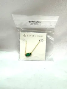 Authentic Kendra Scott Elisa Gold-Plated Bright Green Cats Eye Necklace