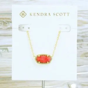 Authentic NWOT Kendra Scott Elisa Red Bronze Veined Magnesite Necklace Gold Plated
