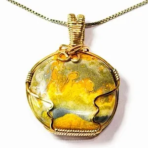 Authentic Bumblebee Jasper Necklace 925 Italy Gold Plated Box Chain 20” Artisan Made OOAK