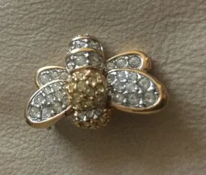 Authentic Vintage Swarovski Crystal Bumblebee Gold Plated Brooch Pin Swan Logo Signed